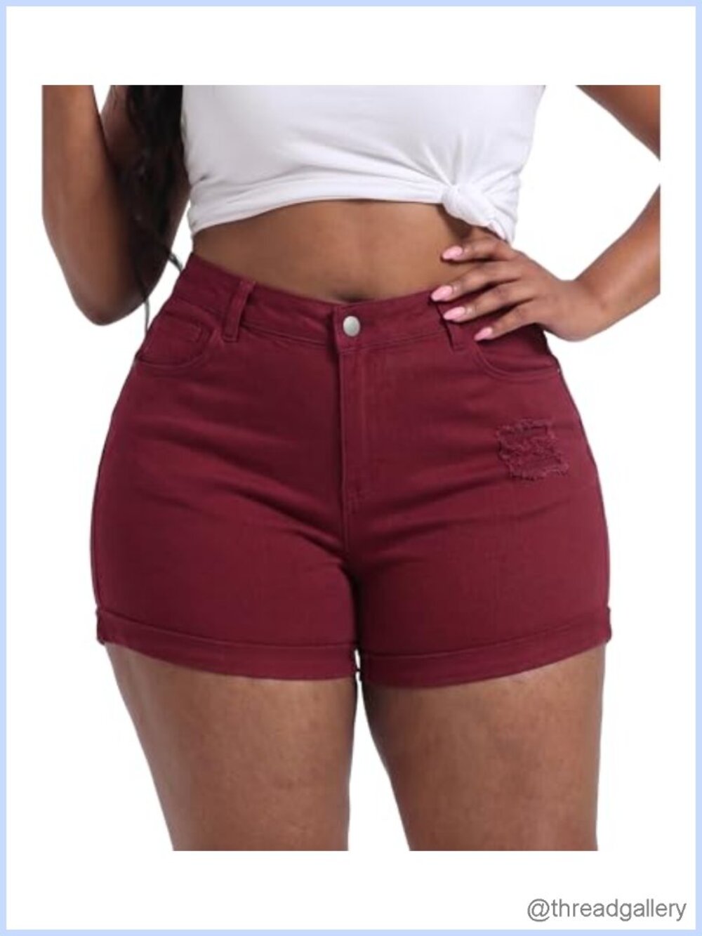 Plus Size High Waisted Stretchy Denim Shorts Fold Hem Summer Casual
